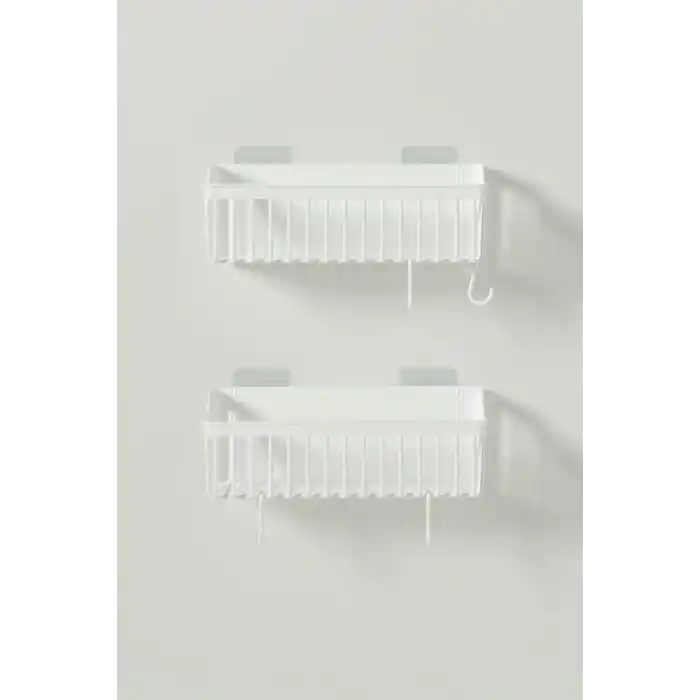 ATA HOME Banyor Yapışkanlı Banyo Rafı, 2li Banyo Düzenleyici Organizer Duş Şampuanlık, Plastik Beyaz