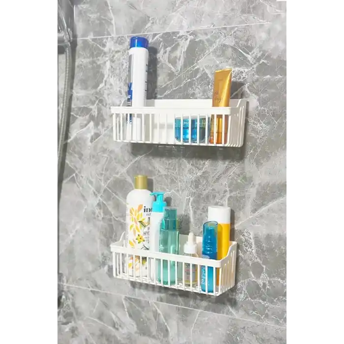 ATA HOME Banyor Yapışkanlı Banyo Rafı, 2li Banyo Düzenleyici Organizer Duş Şampuanlık, Plastik Beyaz