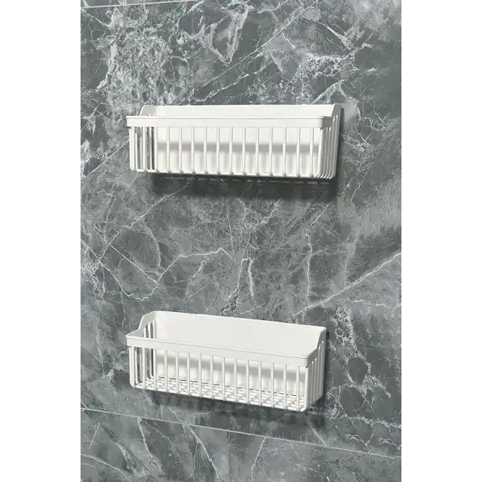 ATA HOME Banyor Yapışkanlı Banyo Rafı, 2li Banyo Düzenleyici Organizer Duş Şampuanlık, Plastik Beyaz