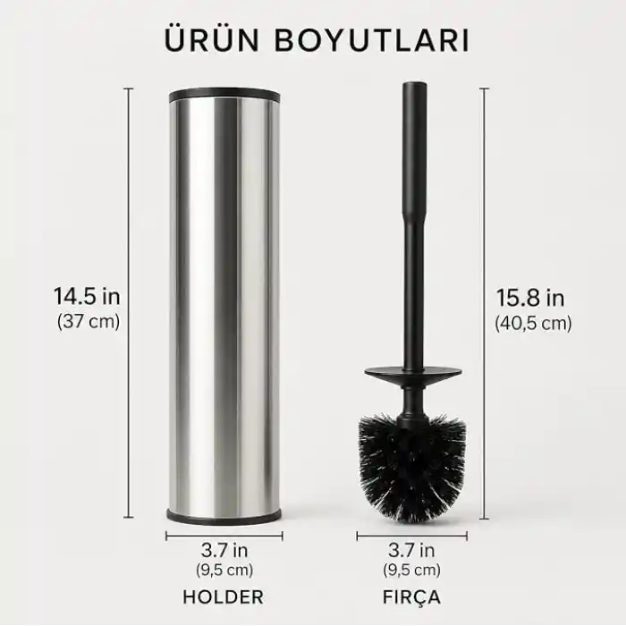 Alper Banyo Krom Klozet Fırçası, Paslanmaz Görünümlü Tuvalet Fırçası, Siyah Saplı Modern WC Fırçalık, Banyolar İçin Kompakt ve Şık Tasarım