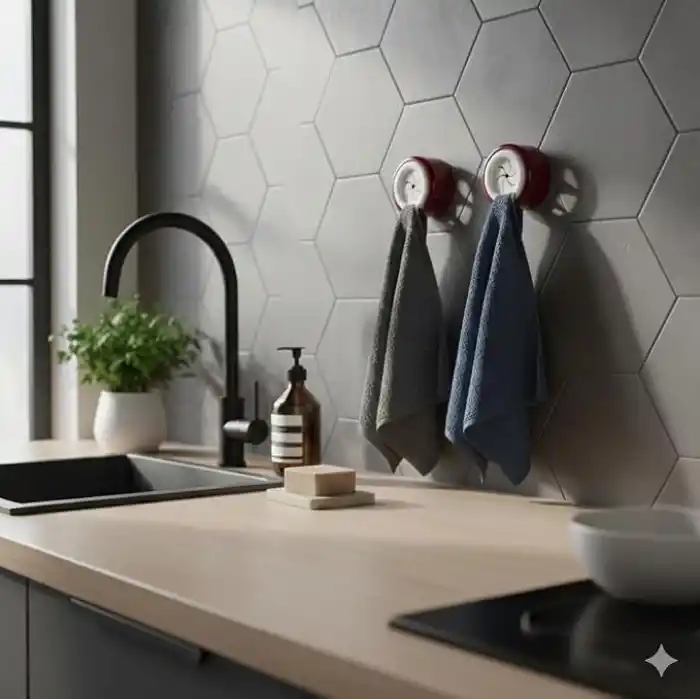 Pratik Tak-Çıkar Havlu Askısı - Kendinden Yapışkanlı, Vidalama Gerektirmez, 2’li Set – Mutfak, Banyo, Kapı Arkası İçin Uygun