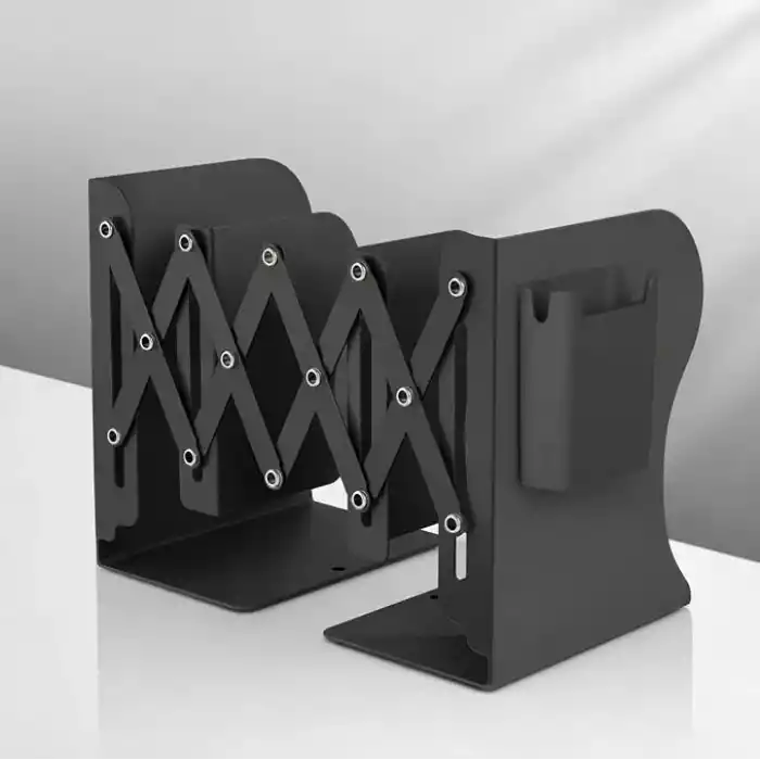Ayarlanabilir Teleskopik Metal Kitap Tutucu, Masaüstü Kitap Desteği ve Raf Düzenleyici Stand, 9-42 cm Genişleyebilir, Mıknatıslı Kalemlik Hediyeli (Siyah)