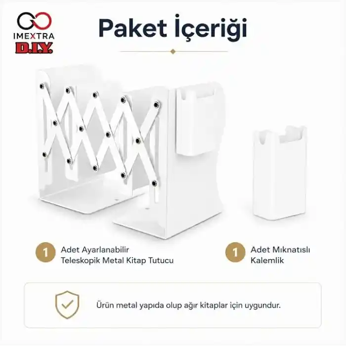Ayarlanabilir Teleskopik Metal Kitap Tutucu, Masaüstü Kitap Desteği ve Raf Düzenleyici Stand, 9-42 cm Genişleyebilir, Mıknatıslı Kalemlik Hediyeli (Siyah)