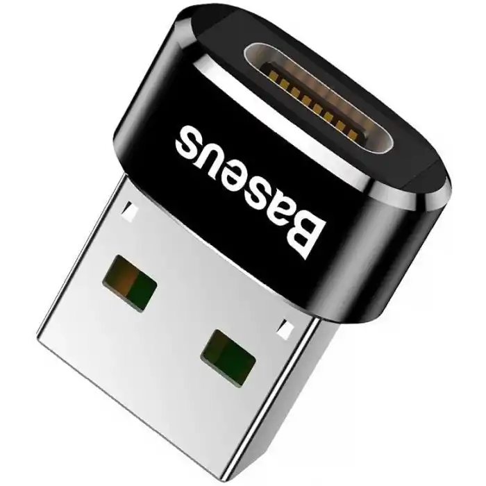 Baseus, Bilgisayar/Telefon Mini Hub Adaptörü, Siyah, 3A, Giriş: USB Type A 2.0, Çıkış: USB Type C,Seyahat Boy, Hafif