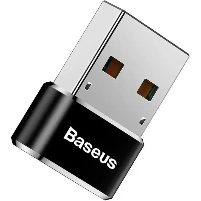 Baseus, Bilgisayar/Telefon Mini Hub Adaptörü, Siyah, 3A, Giriş: USB Type A 2.0, Çıkış: USB Type C,Seyahat Boy, Hafif