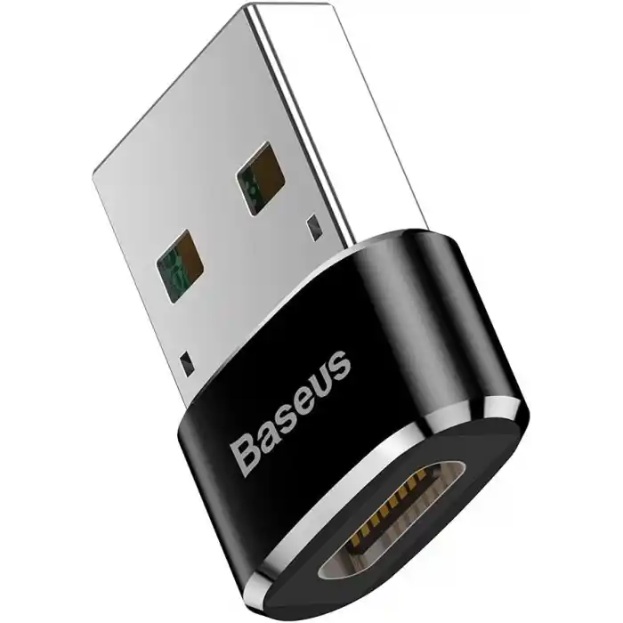 Baseus, Bilgisayar/Telefon Mini Hub Adaptörü, Siyah, 3A, Giriş: USB Type A 2.0, Çıkış: USB Type C,Seyahat Boy, Hafif