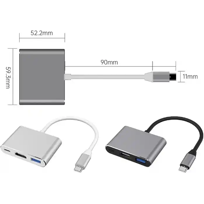 Coverzone Type-c 3in1 Hdmi 4K Usb 3.0 Görüntü Veri Aktarımı Sağlar Usb Adaptör Notebook ve Macbook ile Uyumlu TC-23