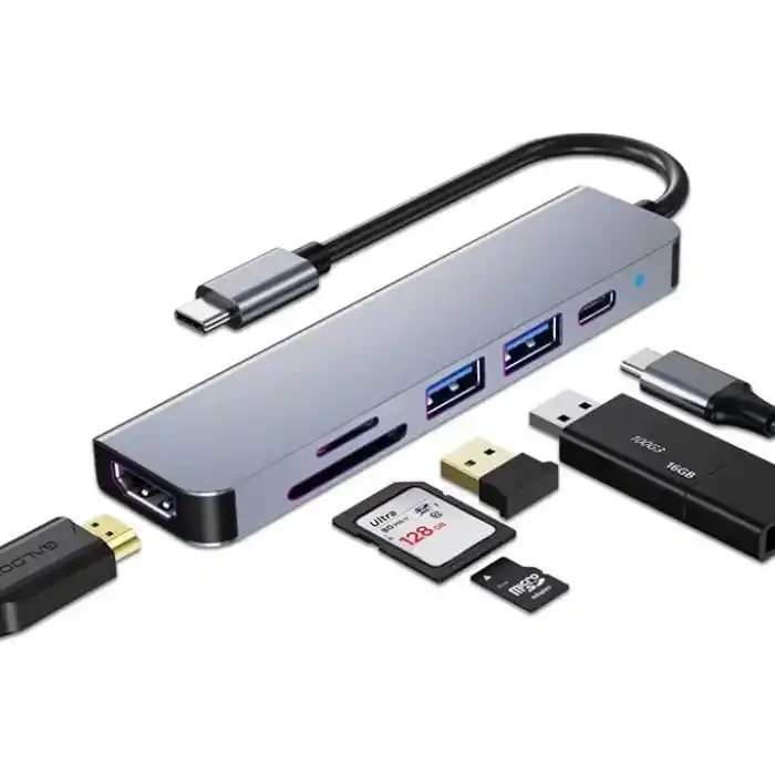 USB C HUB, MacBook Pro ve Hava Aksesuarları için Çoklu Bağlantı Noktalı USB C Adaptörü, 4K HDMI, USB 3.0, SD/TF Kart Okuyucu, 100W PD Dizüstü Bilgisayar ve Diğer C Tipi Cihazlar için Uyumlu