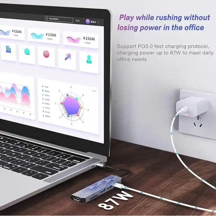 USB C HUB, MacBook Pro ve Hava Aksesuarları için Çoklu Bağlantı Noktalı USB C Adaptörü, 4K HDMI, USB 3.0, SD/TF Kart Okuyucu, 100W PD Dizüstü Bilgisayar ve Diğer C Tipi Cihazlar için Uyumlu