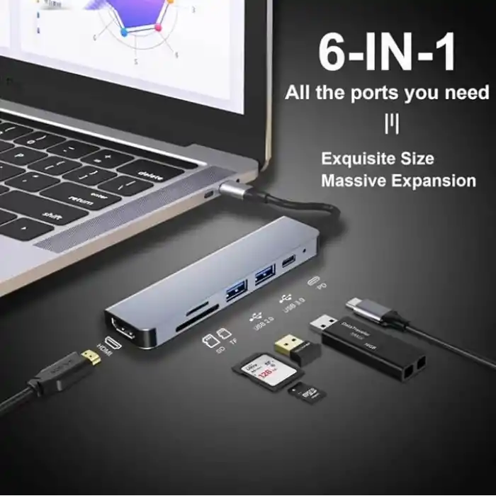 USB C HUB, MacBook Pro ve Hava Aksesuarları için Çoklu Bağlantı Noktalı USB C Adaptörü, 4K HDMI, USB 3.0, SD/TF Kart Okuyucu, 100W PD Dizüstü Bilgisayar ve Diğer C Tipi Cihazlar için Uyumlu