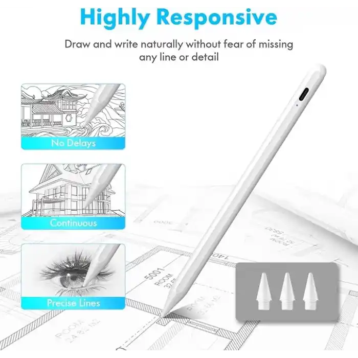 Cisteen iPad(2018-2024) için Stylus Kalem,iPad Pro 11/13 inç M4,iPad Air 11/13 inç M2,iPad 10/9/8/7/6,iPad Air 5/4/3,iPad Pro 11/12.9,iPad Mini 6/5 için Eğim Sensörlü Avuç İçi Reddi Aktif Stylus Kalem