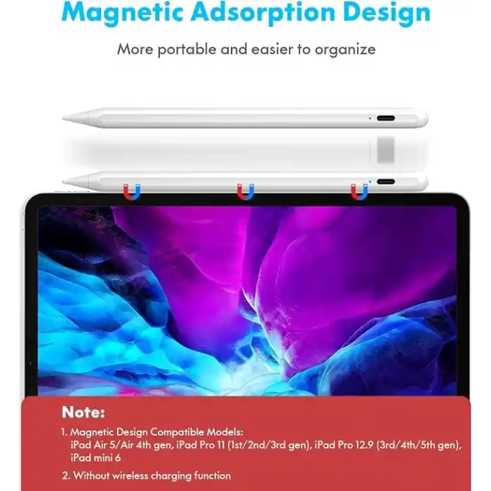 Cisteen iPad(2018-2024) için Stylus Kalem,iPad Pro 11/13 inç M4,iPad Air 11/13 inç M2,iPad 10/9/8/7/6,iPad Air 5/4/3,iPad Pro 11/12.9,iPad Mini 6/5 için Eğim Sensörlü Avuç İçi Reddi Aktif Stylus Kalem