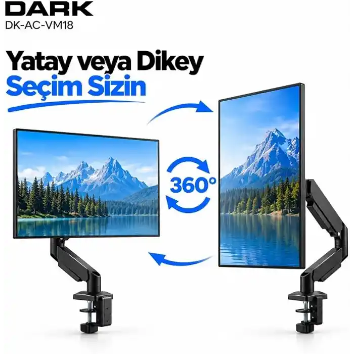 Dark VM18 1 Adet Monitör Takılabilen 13-32 Uyumlu Amortisörlü, Masa Monte Monitör Kolu (DK-AC-VM18)