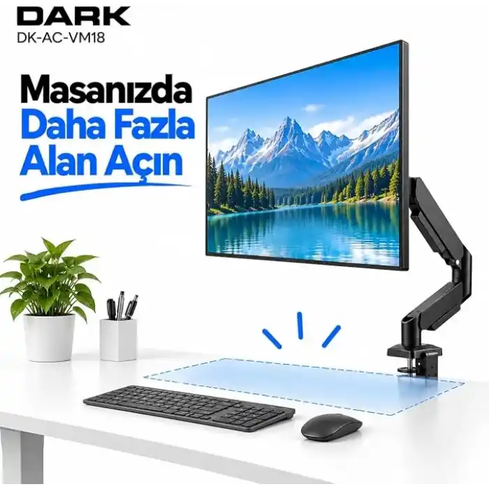 Dark VM18 1 Adet Monitör Takılabilen 13-32 Uyumlu Amortisörlü, Masa Monte Monitör Kolu (DK-AC-VM18)