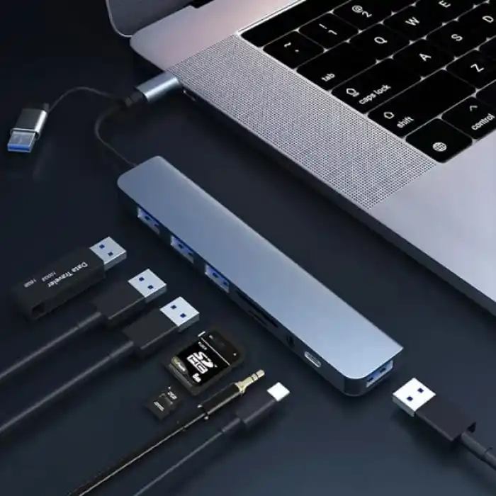 Coverzone Çoklayıcı Adaptör 8 in 1 USB/Type-c To USB A, USB C Macbook uyumlu Çevirici Adaptör Çok Portlu Çoklayıcı 8in1 USB HUB Titanyum Renk BYL2218TU