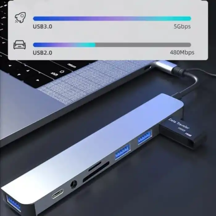 Coverzone Çoklayıcı Adaptör 8 in 1 USB/Type-c To USB A, USB C Macbook uyumlu Çevirici Adaptör Çok Portlu Çoklayıcı 8in1 USB HUB Titanyum Renk BYL2218TU