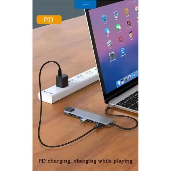 Coverzone 8 in 1 Type C to 2 Port USB 3.0 2 SD Kart TF Kart HDMI RJ45 2PD Kablolu Adaptör iphone 15 Serisi Uyumlu Type C Girişli Android Cihazlara Uyumlu ZR38