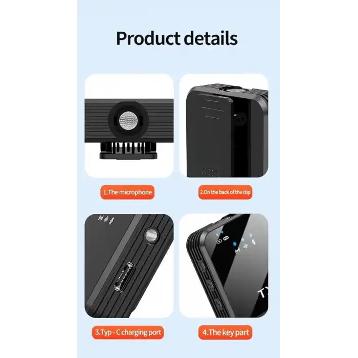 Coverzone Kablosuz Yaka Mikrofonu Çiftli Mikrofon iPhone 15 16 17 ile Uyumlu TYPE-C/Lightning Portlu Telefon PC Tablet Video Kayıt Röportaj Canlı Yayın Vlog Kablosuz Mikrofon F15-2