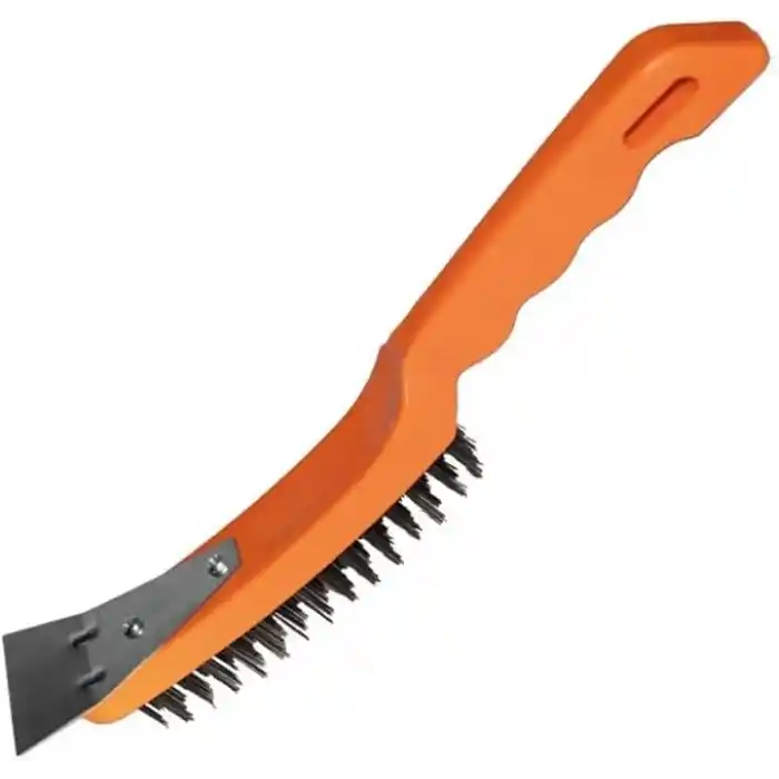 AEE® Spatulalı Çelik Tel Fırça 270 mm Metal Kazıma Temizleme Pas Sökücü Çelik Kıllı El Tipi Nalbur Fırçası Mangal Izgara Temizleyici Kazıyıcı