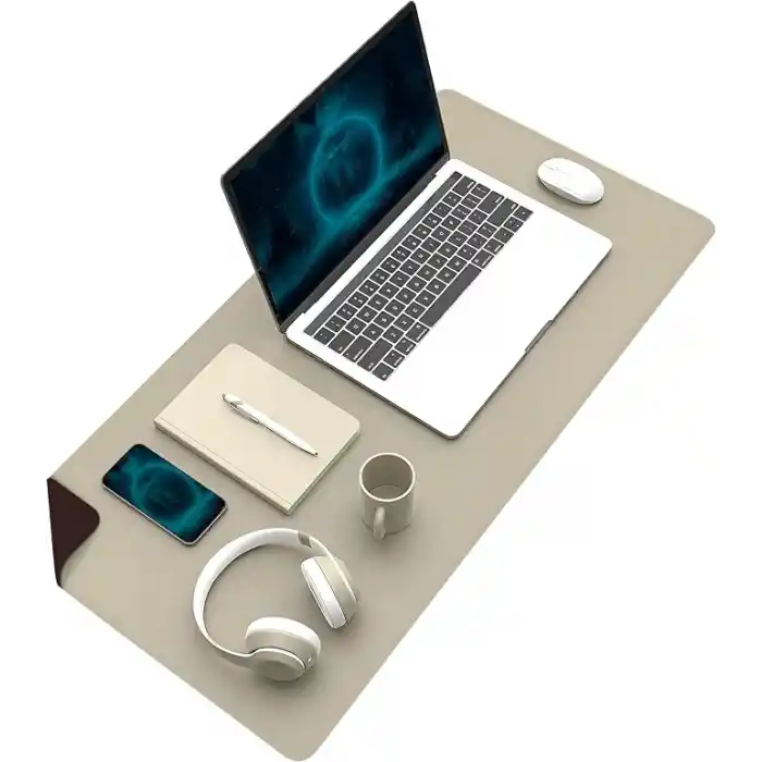 Klasse Çift Renk Dikişli PU Deri Masa Matı 80x40 Cm Mousepad, Su Geçirmez Masa Sümeni, Çift Taraflı Kullanım, Dizüstü Bilgisayar/Ofis/Ev için, Kaymaz Taban (Bej Ve Kahverengi)
