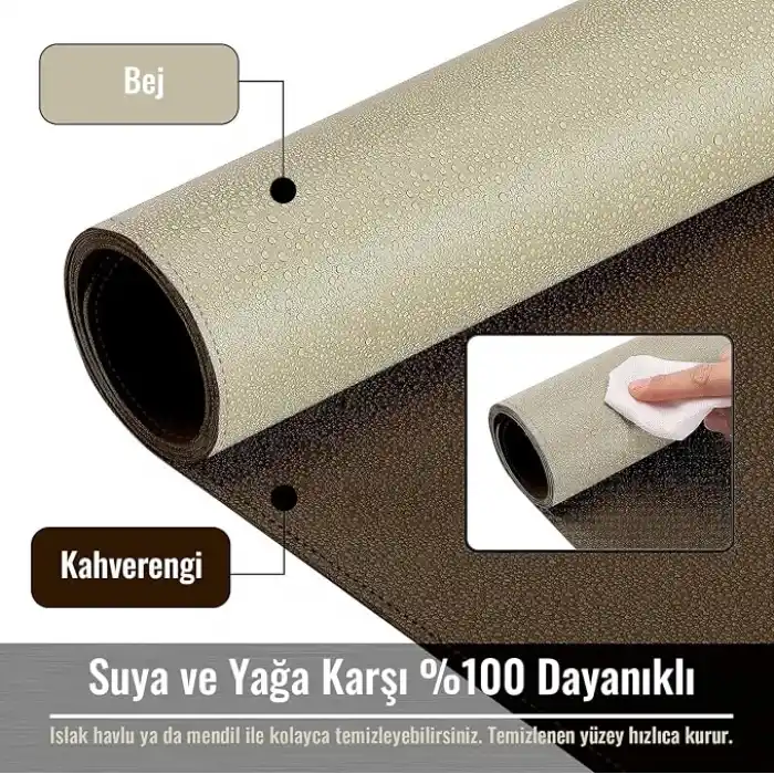 Klasse Çift Renk Dikişli PU Deri Masa Matı 80x40 Cm Mousepad, Su Geçirmez Masa Sümeni, Çift Taraflı Kullanım, Dizüstü Bilgisayar/Ofis/Ev için, Kaymaz Taban (Bej Ve Kahverengi)