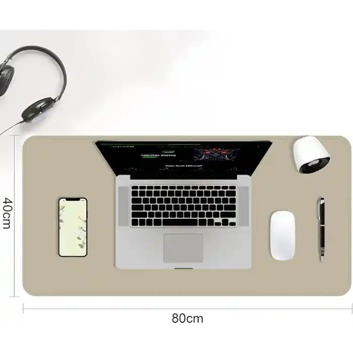 Klasse Çift Renk Dikişli PU Deri Masa Matı 80x40 Cm Mousepad, Su Geçirmez Masa Sümeni, Çift Taraflı Kullanım, Dizüstü Bilgisayar/Ofis/Ev için, Kaymaz Taban (Bej Ve Kahverengi)