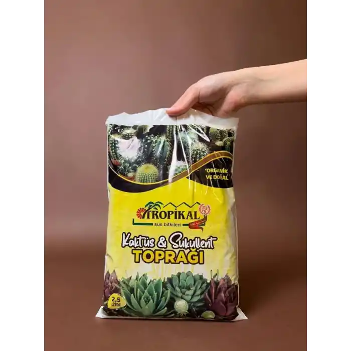TROPİKAL Kaktüs ve Sukulent Toprağı 2,5 Litre, Cocopeat, Dere Kumu, Kil Bilyesi ve Perlit İçeren Hazır Karışım, Yüksek Drenajlı Kaktüs Toprağı, Dezenfekte Edilmiş