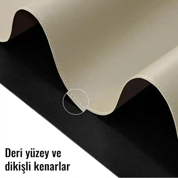 Klasse Çift Renk Dikişli PU Deri Masa Matı 80x40 Cm Mousepad, Su Geçirmez Masa Sümeni, Çift Taraflı Kullanım, Dizüstü Bilgisayar/Ofis/Ev için, Kaymaz Taban (Bej Ve Kahverengi)