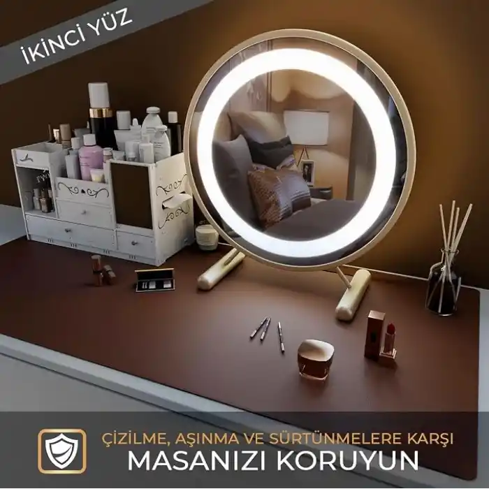 Klasse Çift Renk Dikişli PU Deri Masa Matı 80x40 Cm Mousepad, Su Geçirmez Masa Sümeni, Çift Taraflı Kullanım, Dizüstü Bilgisayar/Ofis/Ev için, Kaymaz Taban (Bej Ve Kahverengi)