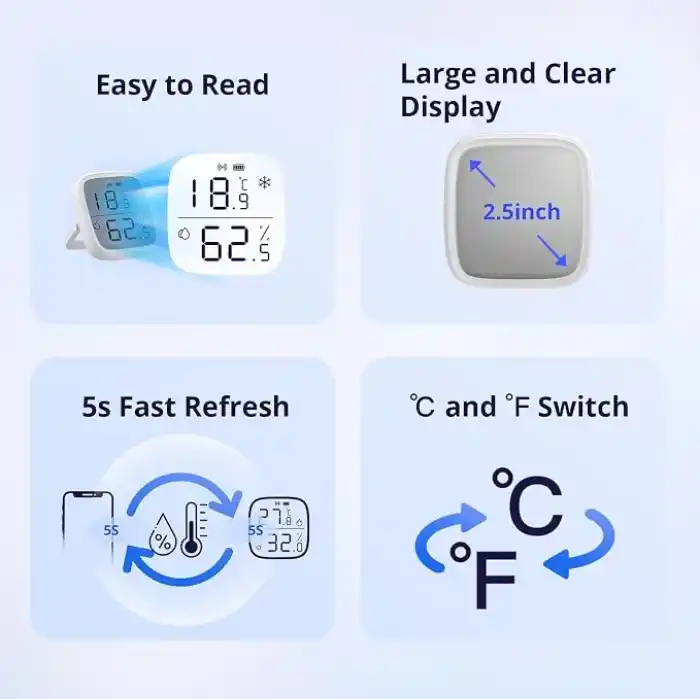SONOFF SNZB-02D ZigBee LCD Ekranlı Akıllı Sıcaklık ve Nem Sensörü | SNZB-02D