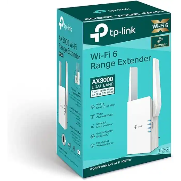TP-Link RE705X, AX3000 Mbps Wi-Fi 6 Menzil Genişletici, Geniş Bant Güçlendirici, 1 Gigabit Bağlantı Noktalı Hotspot, 160 MHz Kanallar, Dahili Access Point Modu