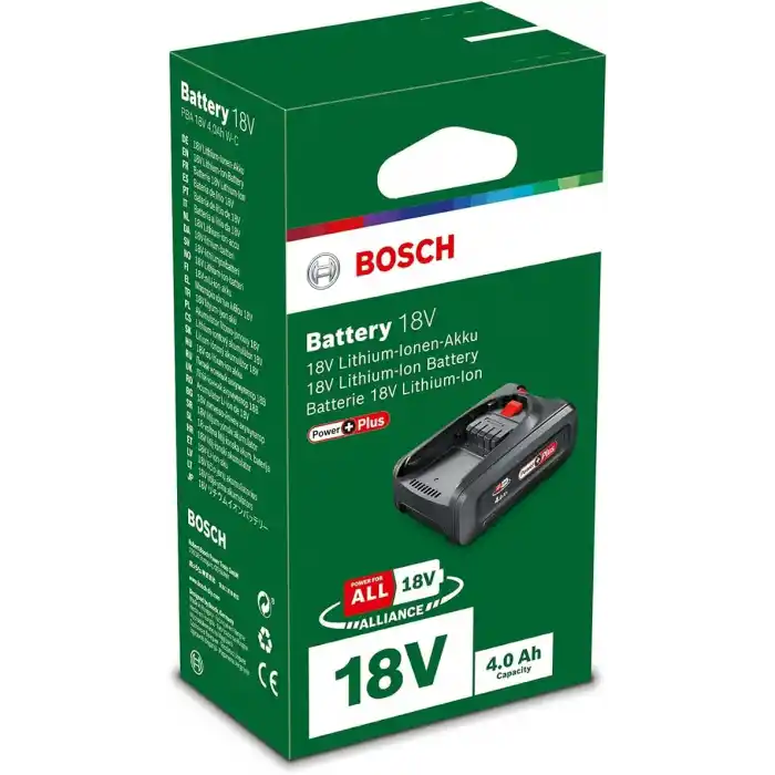 Bosch Home and Garden Akü PBA 18 V 4,0 Ah - PowerPlus (1 akü 18 V 4,0 Ah, 18 V sistem, bir kutuda teslimat)
