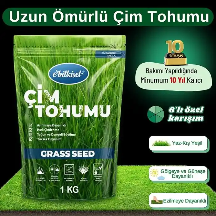 Çok Yıllık Çim Tohumu 1 Kg Uzun Ömürlü 6lı Karışım Gölge ve Aşırı Güneşli Alan Uygun Yetiştirilmesi Kolay 4 Mevsim Yeşil