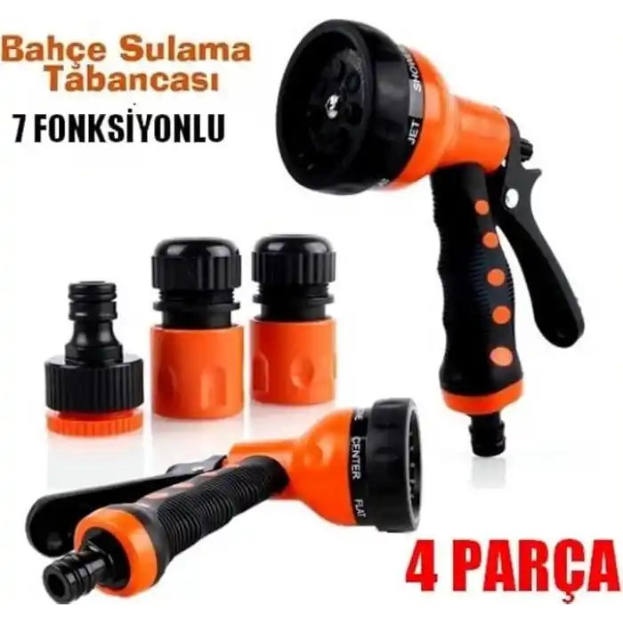 Orret Home 7 Fonksiyonlu Bahçe Sulama Tabancası, 4 Parça Hortum Bağlantı Setli Fıskiye, Ayarlanabilir Su Püskürtme Başlığı, Çim, Bitki, Araç Yıkama ve Bahçe Kullanımı İçin