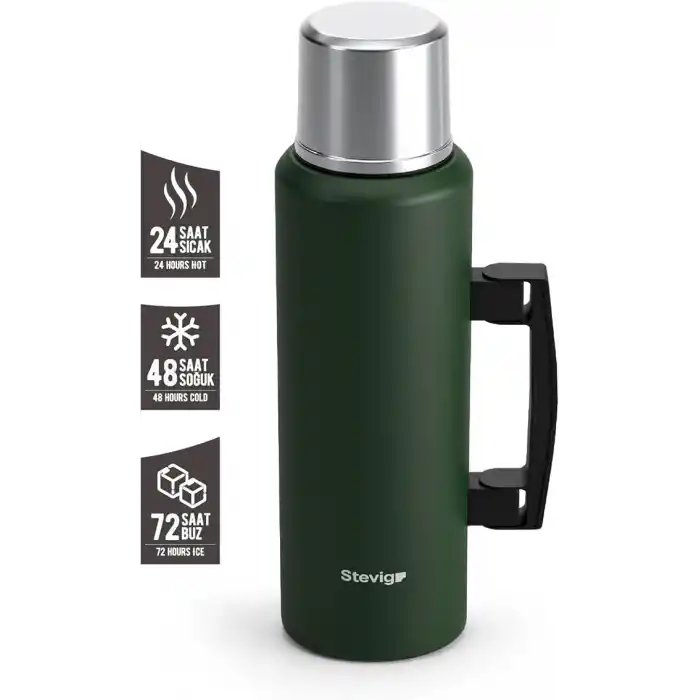 Stevig 4 Camp Klasik Vakumlu Kulplu Çelik Termos 1.5 LT. Green ST-206