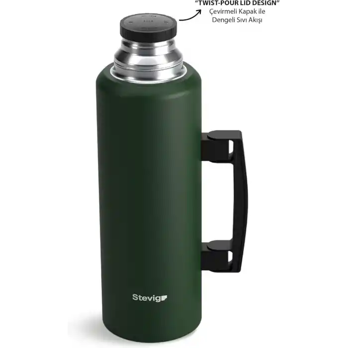 Stevig 4 Camp Klasik Vakumlu Kulplu Çelik Termos 1.5 LT. Green ST-206