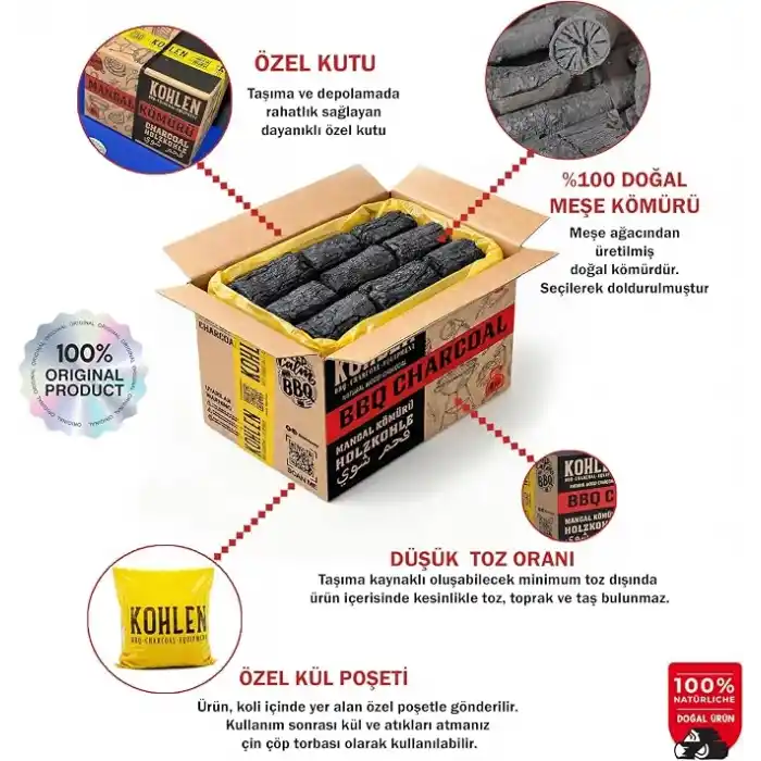 Doğal Meşe Mangal Kömürü 5 Kğ- Bbq Özel Paket
