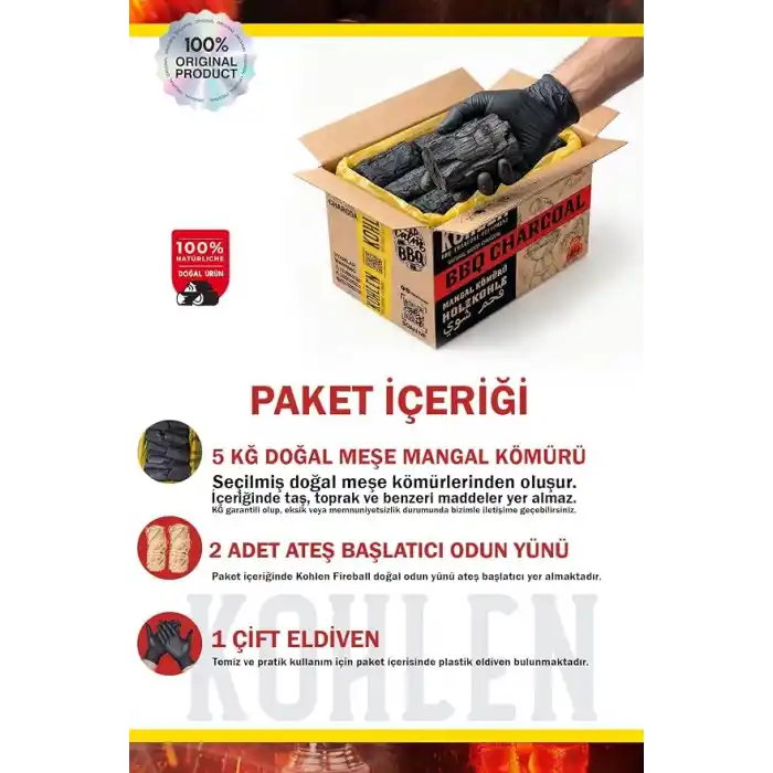 Doğal Meşe Mangal Kömürü 5 Kğ- Bbq Özel Paket