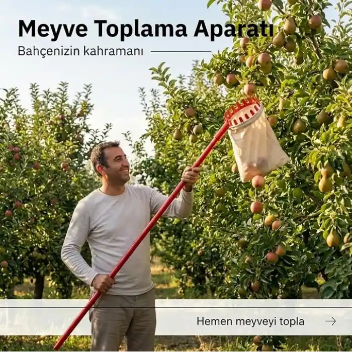 Meyve Toplama Aparatı Plastik Bez Torbalı