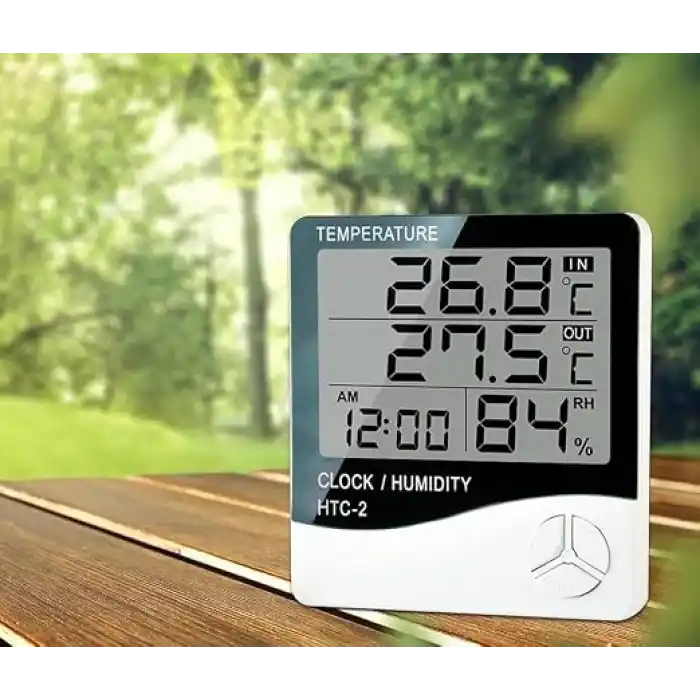 Wellhise HTC-2 Saatli Dijital Termometre ve Nem Ölçer İç ve Dış Mekan Problu