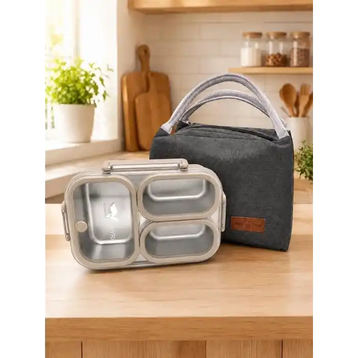 Valkyrie 304 Paslanmaz Çelik 3 Bölmeli Lunch Box Termal Çantalı – Sızdırmaz Kapaklı Beslenme Kabı
