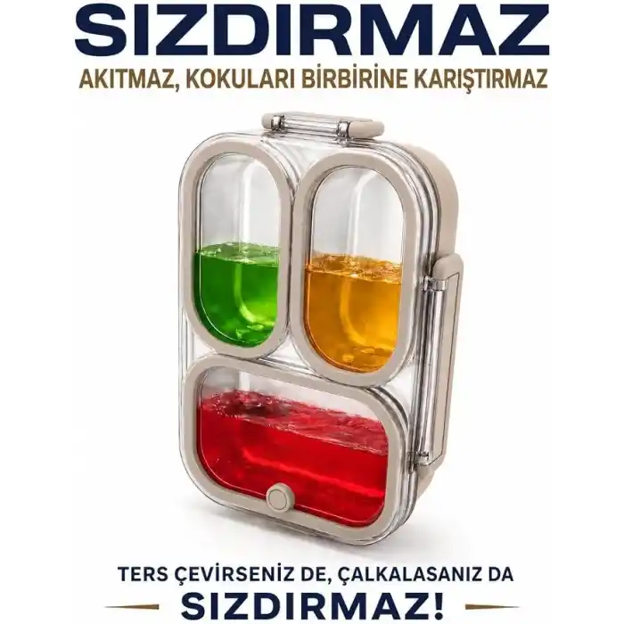 Valkyrie 304 Paslanmaz Çelik 3 Bölmeli Lunch Box Termal Çantalı – Sızdırmaz Kapaklı Beslenme Kabı