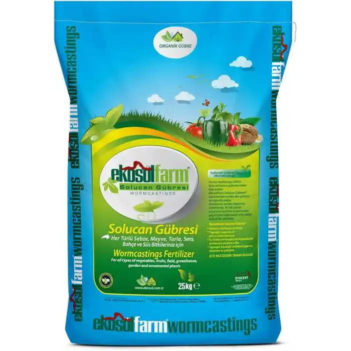 EkosolFarm%100 Solucan Gübresi 25 Kg Organik Gübre Tüm Bitkilerde Kullanıma Uygun Katı (toz) Formda Gübre