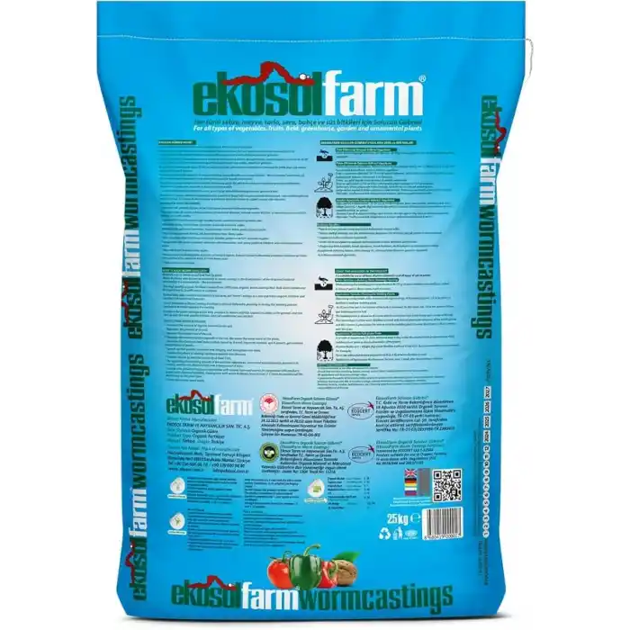 EkosolFarm%100 Solucan Gübresi 25 Kg Organik Gübre Tüm Bitkilerde Kullanıma Uygun Katı (toz) Formda Gübre