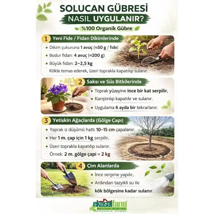 EkosolFarm%100 Solucan Gübresi 25 Kg Organik Gübre Tüm Bitkilerde Kullanıma Uygun Katı (toz) Formda Gübre