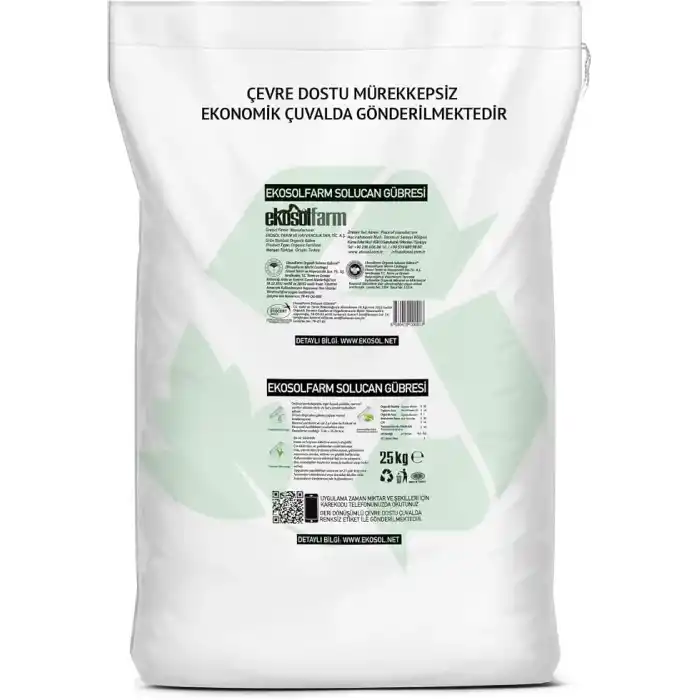EkosolFarm%100 Solucan Gübresi 25 Kg Organik Gübre Tüm Bitkilerde Kullanıma Uygun Katı (toz) Formda Gübre