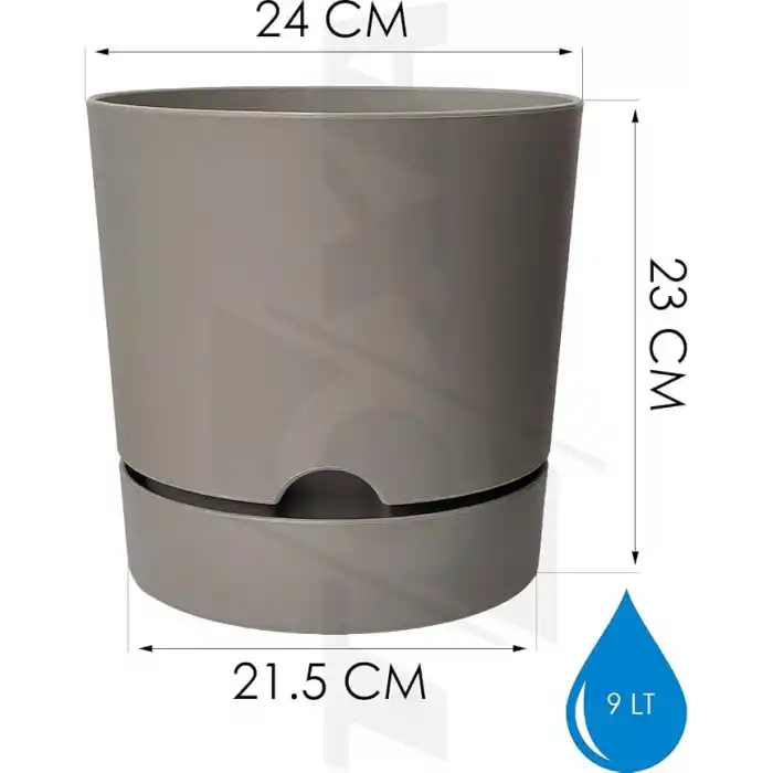 ToXA Begonya Saksı Tabaklı Drenajlı Mat Plastik Çiçek Saksısı (1 Adet, 9 Litre, 25cm, Bej)