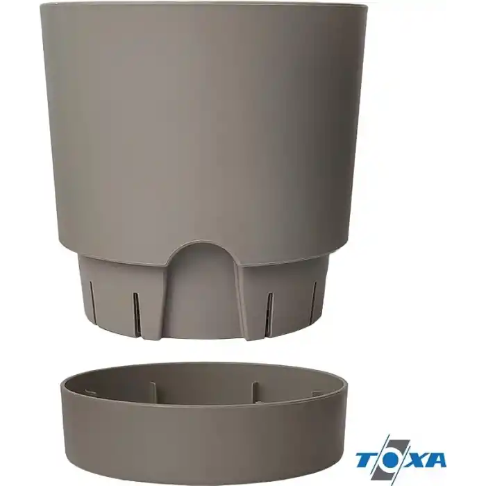 ToXA Begonya Saksı Tabaklı Drenajlı Mat Plastik Çiçek Saksısı (1 Adet, 9 Litre, 25cm, Bej)