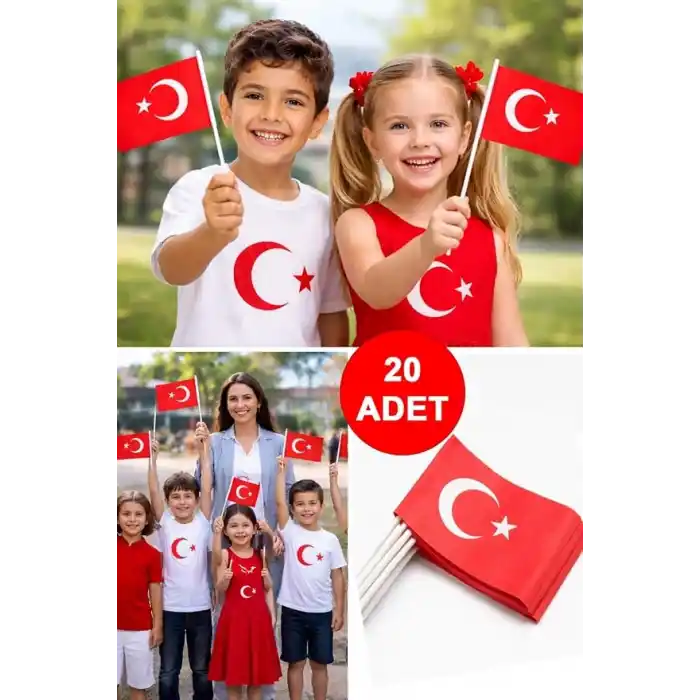 Kağıt Türk Bayrağı Çıtalı Sopalı Ayyıldız Baskılı Bayrak 23 Nisan 19 Mayıs 30 Ağustos ve 29 Ekim CUMHURİYET BAYRAMI (20 ADET)