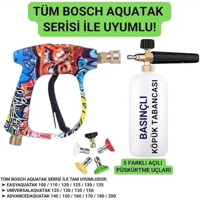 Polham Tüm Bosch Aquatak Serisi ile Uyumlu Basınçlı Yıkama Makineleriyle Uyumlu Profesyonel Araç Yıkama Tabanca Seti